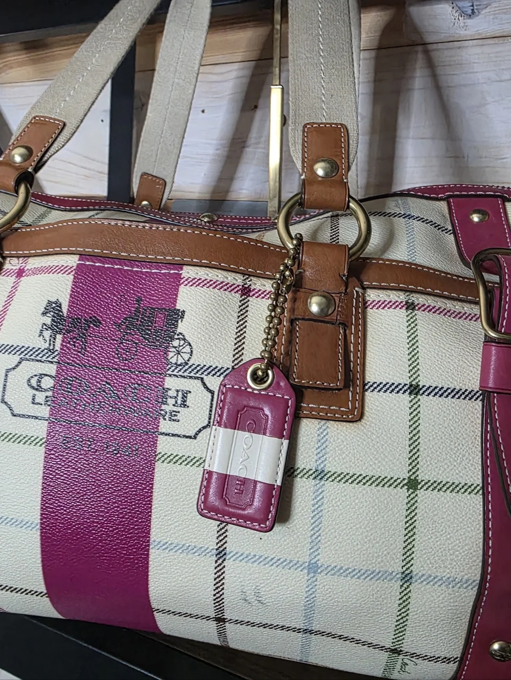 Coach Heritage Tattersall XL Duffle Travel Tote Bag Very RARE - Picture 15 of 17